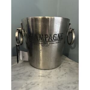 New Champagne Bucket Handcrafted Cast Aluminum Il Mulino Handles Silver Ice